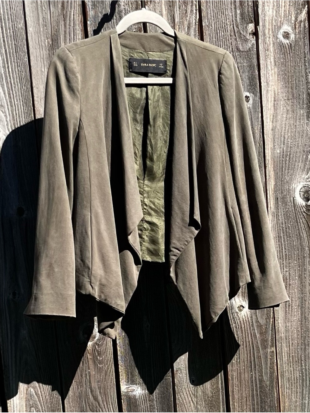 Zara Basic green open waterfall drape crop blazer size small